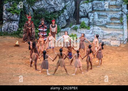 Outdoor drama Unto These Hills recounts the history of the Cherokee in North Carolina up to their removal via the Trail of Tears in 1838 Stock Photo