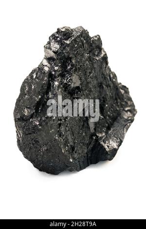 Black coal chunk, anthracite, isolated on white background. Close-up Stock Photo