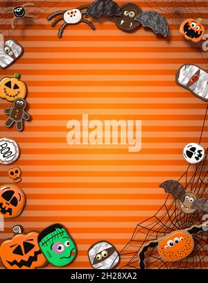 Halloween border, frame with cookies - 3D illustration Stock Photo