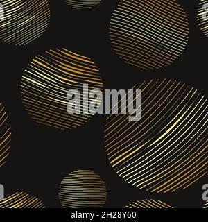 Seamless pattern gold circles doodled. Geometrical pattern with set circle golden color endless background, hand drawn textured geometric figures Stock Vector