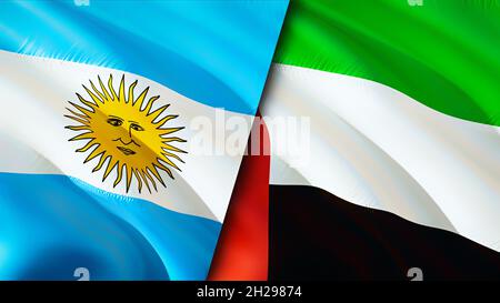 Emirates and Argentina flags. 3D Waving flag design. Argentina United