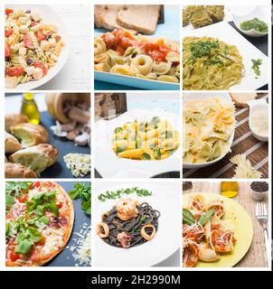 collage of different italian pasta dishes Stock Photo