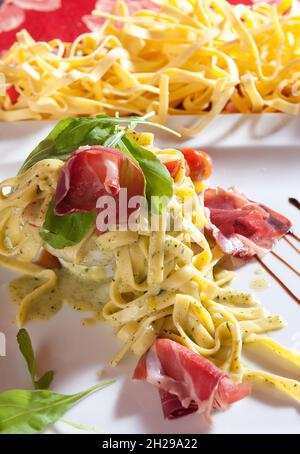 Close Up Of Italian Pasta and Sauce Stock Photo