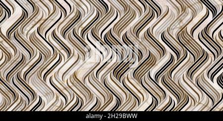 Geometric pattern with stripes lines waves gold background and marble texture Stock Vector