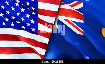 United States and Saint Helena flags with scar concept. Waving flag,3D
