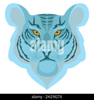 Isolated image of blue tiger head on white background Stock Vector