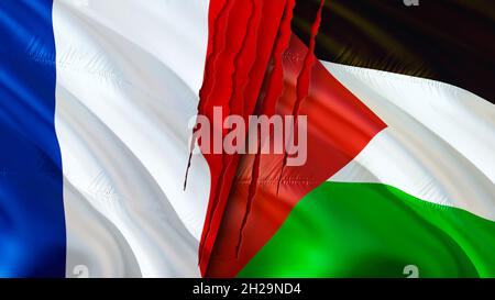 Palestine and France flags. 3D Waving flag design. Palestine France ...
