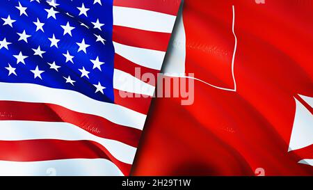 United States and Wallis and Futuna flags. 3D Waving flag design. United States Wallis and Futuna flag, picture, wallpaper. United States vs Wallis an Stock Photo