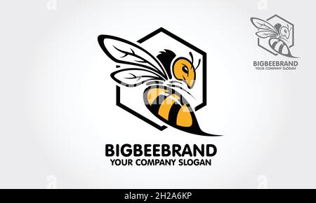 Big Bee Brand Vector Logo Template. This a Big bee logo cartoon character. Decorative bee sign. Vector logo illustration. Stock Vector