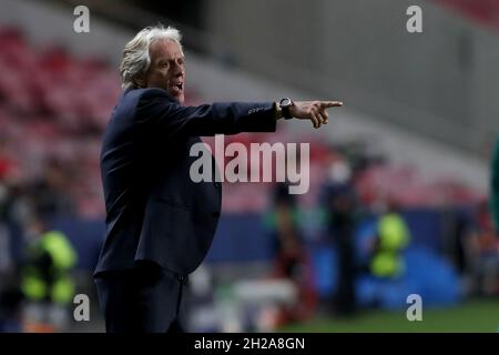 Lisbon. 20th Oct, 2021. Benfica's head coach Jorge Jesus gestures during the UEFA Champions League group E football match between SL Benfica and Bayern Munich at the Luz stadium in Lisbon, Portugal on Oct. 20, 2021. Credit: Pedro Fiuza/Xinhua/Alamy Live News Stock Photo