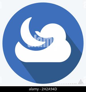 Icon Cloudy Night - Long Shadow Style - Simple illustration, Editable stroke, Design template vector, Good for prints, posters, advertisements, announ Stock Vector