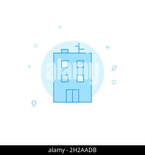 City apartment vector icon. Flat illustration. Building symbol, filled line style. Blue monochrome design. Editable stroke. Adjust line weight. Stock Vector