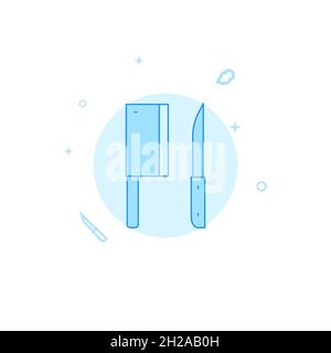 Butcher cleaver, knife vector icon. Kitchen utensil. Flat illustration. Filled line style. Blue monochrome design. Editable stroke. Adjust line weight Stock Vector