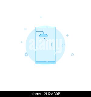 Shower cabin vector icon. Plumbing flat illustration. Filled line style. Blue monochrome design. Editable stroke. Adjust line weight. Stock Vector