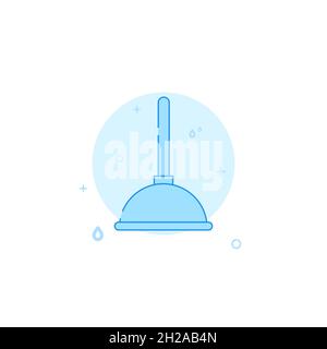 Drain pipe cleaner vector icon. Plumbing flat illustration. Filled line style. Blue monochrome design. Editable stroke. Adjust line weight. Stock Vector