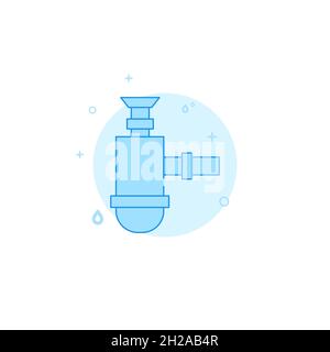 Sink siphon vector icon. Plumbing flat illustration. Filled line style. Blue monochrome design. Editable stroke. Adjust line weight. Stock Vector