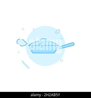 Frying pan vector icon. Kitchen utensil. Flat illustration. Filled line style. Blue monochrome design. Editable stroke. Adjust line weight. Stock Vector