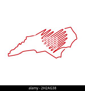 State Of North Carolina Vector Red Map Silhouette. NC State Shape