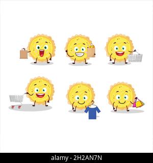 A Rich cheese tart mascot design style going shopping. Vector illustration Stock Vector