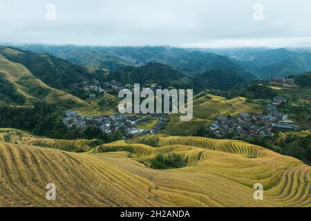 Aerial view of rice fields in Longji, China Stock Photo