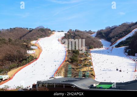 Gangwon-do,Korea-January 4,2016: Daemyung Vivaldi Park ski resorts, attractions, famous and popular in Korea. Stock Photo