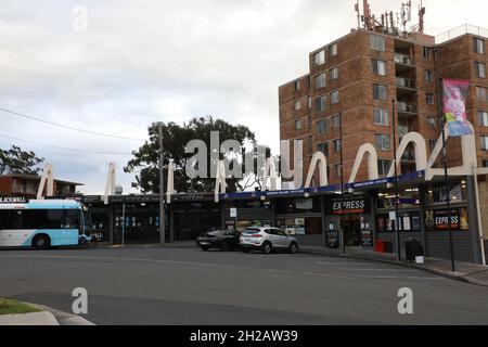 Chiswick shops and bus terminal, Chiswick, Sydney, NSW, Australia Stock Photo