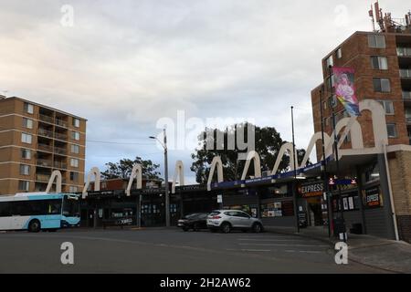 Chiswick shops and bus terminal, Chiswick, Sydney, NSW, Australia Stock Photo