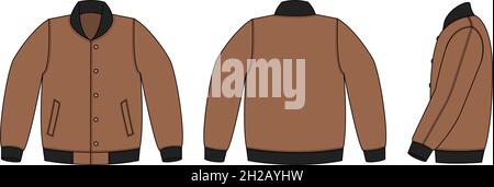Varsity jacket ( baseball jacket )  template illustration(front,back and side ) Stock Vector