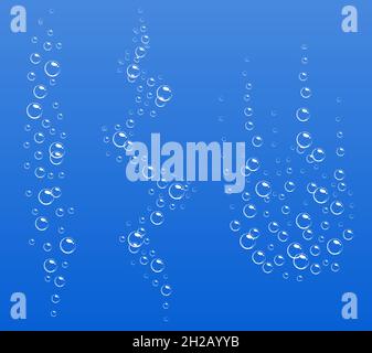 Cartoon fizzing flow of air underwater bubbles in water, soda, sea. Foam bubbles. Vector illustration on blue background. Stock Vector