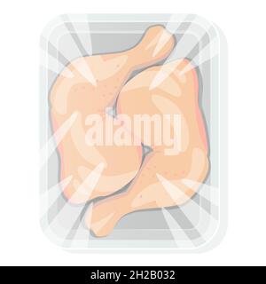 Fresh raw chicken thighs in a package on the backing. Vacuum packed chicken. Vector illustration isolated on white background. Stock Vector