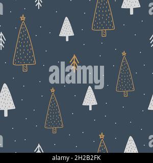Christmas and New Year symbols tree seamless pattern. Vector cute print. Digital paper. Design element Stock Vector