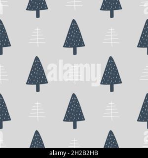 Christmas and New Year symbols tree seamless pattern. Vector cute print. Digital paper. Design element Stock Vector