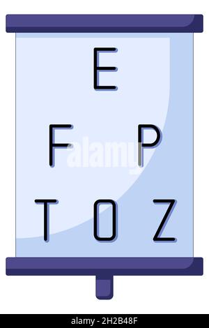 Icon of ophthalmologist testing eyesight pointing at eye chart symbols, icon in a flat style. Vision checkup, eye health, ophthalmology. Stock Vector