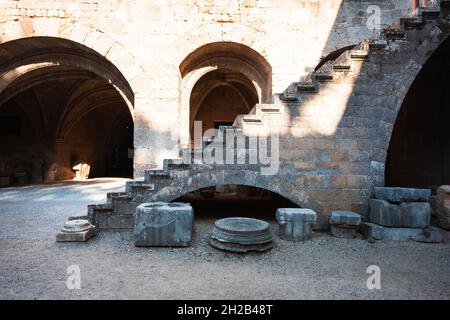 The interior premises of the National Archaeological Museum on the island of Rhodes in the eponymous old town of Rhodes, Greece Stock Photo