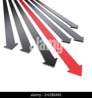 Conceptual image of black and one red arrows Stock Photo