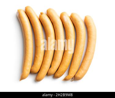 Smoked frankfurter sausages isolated on white background. Stock Photo