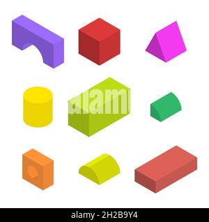 Multi-colored childrens cubes. Flat 3d isometric style, vector illustration. Stock Vector