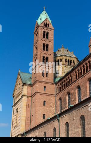 Close up exterior view of the Speyer Cathedral, also called the Imperial Cathedral Basilica of the Assumption and St Stephen Stock Photo