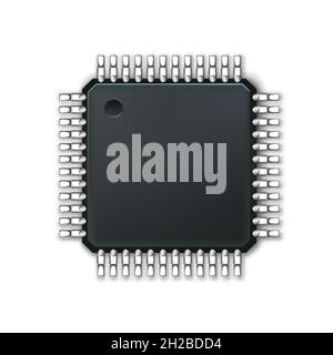 Microchip. Computer CPU. Microprocessor. 3D realistic illustration. Isolated on a white background. Vector. Stock Vector