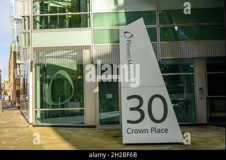 Entrance to Pinsent Masons law firm at 30 Crown Place on Earl Street, London, England. Stock Photo