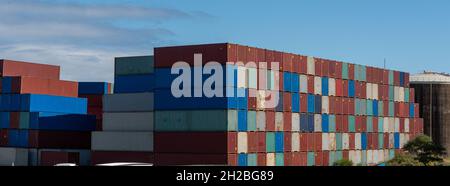 shipping container storage yard on a sunny day Stock Photo