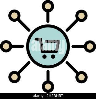 Shop cart company scheme icon. Outline shop cart company scheme vector icon color flat isolated Stock Vector