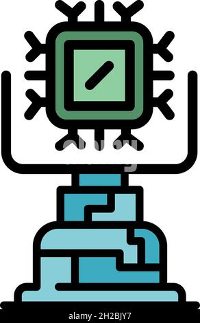 Ai learning machine icon. Outline ai learning machine vector icon color flat isolated Stock Vector