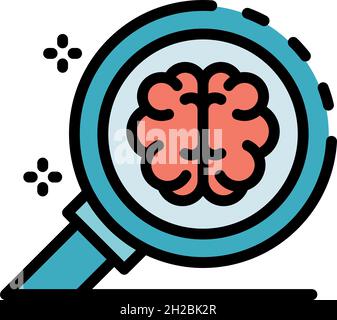 Brain under magnifier icon. Outline brain under magnifier vector icon color flat isolated Stock Vector