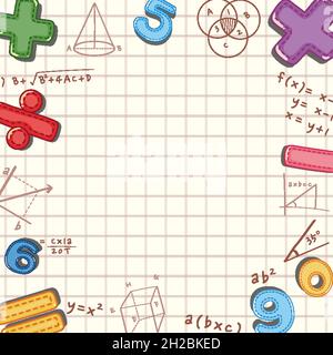 Blank math template with math tools and elements illustration Stock Vector