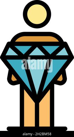 Gamer take diamond prize icon. Outline gamer take diamond prize vector icon color flat isolated Stock Vector
