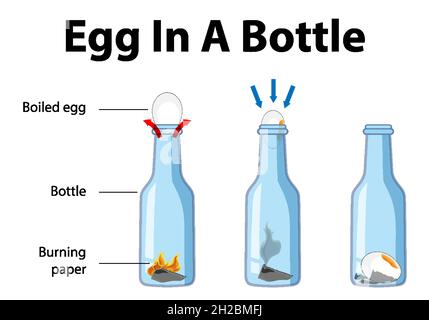 Science experiment with egg in a bottle illustration Stock Vector