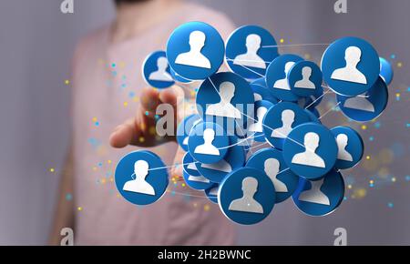 Male clicking on profile icons Stock Photo - Alamy