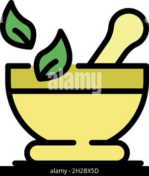 Bowl for grinding herbs icons set. Outline set of bowl for grinding herbs vector icons thin line color flat on white Stock Vector
