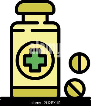 Bottle with a medical cross icon. Outline bottle with a medical cross vector icon color flat isolated Stock Vector